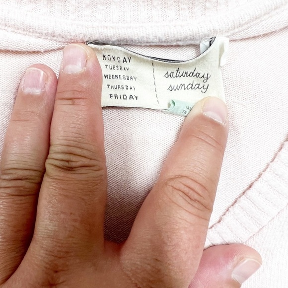 Saturday Sunday Anthropologie Womens Pink Long Sleeve Hacci V Neck Sweater - Picture 7 of 8